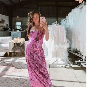 UNTAMED PETALS BY AMANDA JUDGE Pink Sequin Midi Dress